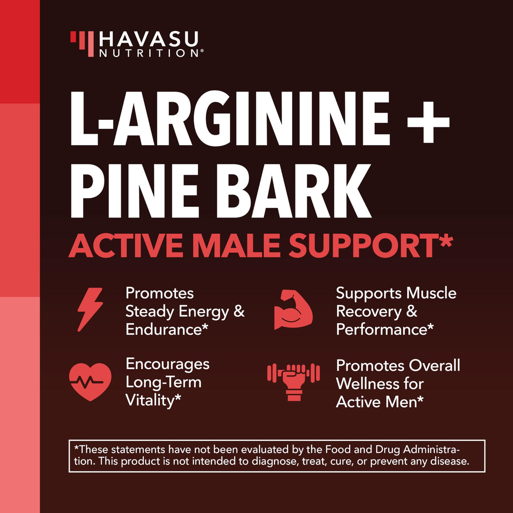L-Arginine 1800mg & Pine Bark 100mg – Nitric Oxide for Men (90 Count)