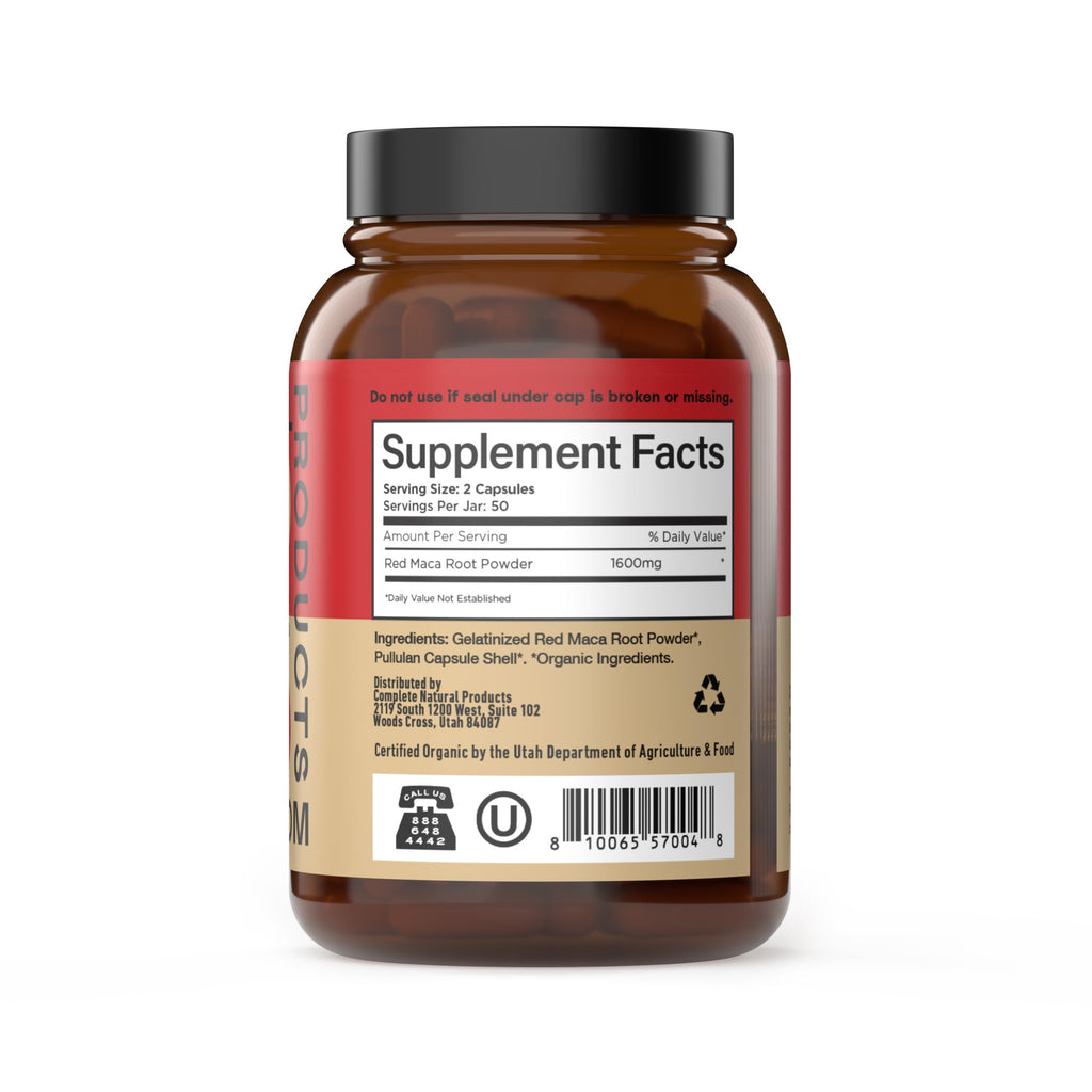 Complete Natural Products Organic Red Maca Root Capsules - 800mg Gelatinized, 2-Pack