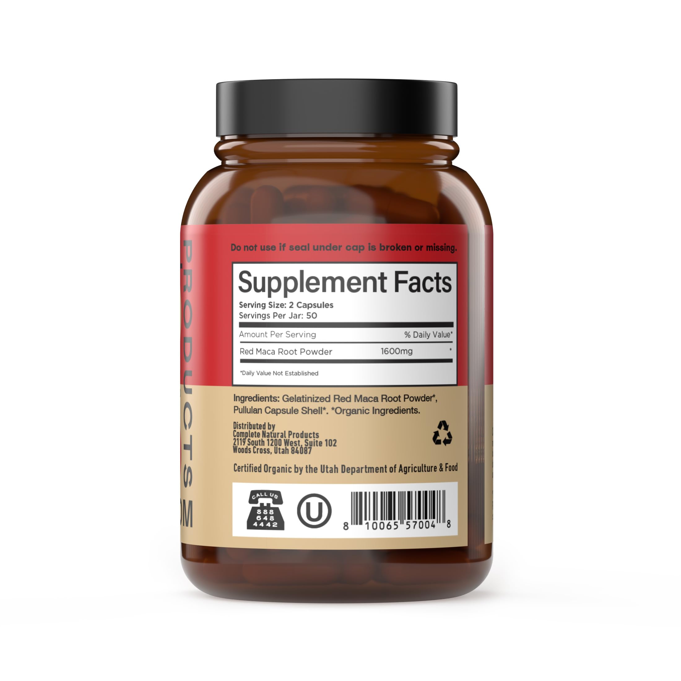 Complete Natural Products Organic Red Maca Root Capsules - 800mg Gelatinized, 2-Pack