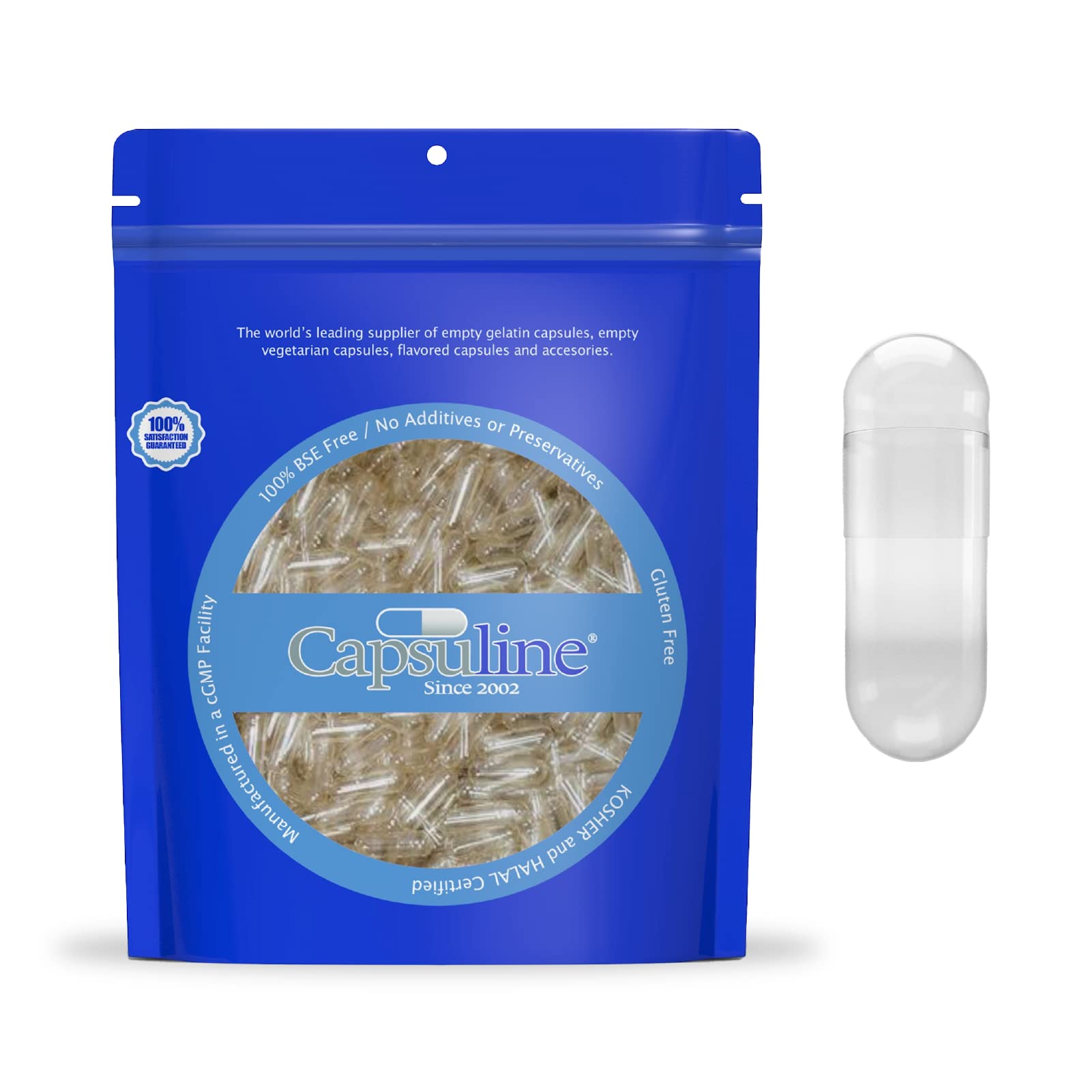 Capsuline Size 000 Empty Gelatin Capsules – Clear, 1000 Count | Gluten Free, Kosher, Non-GMO