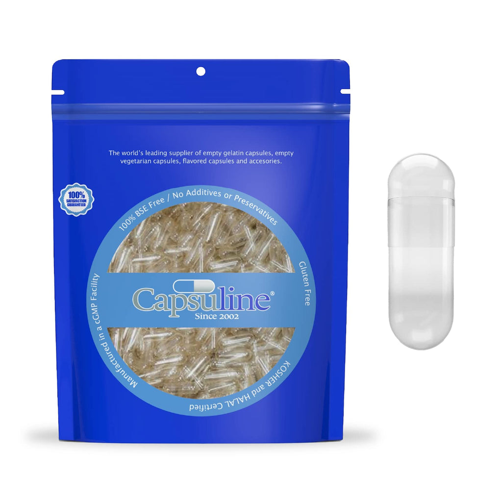 Capsuline Size 000 Empty Gelatin Capsules – Clear, 1000 Count | Gluten Free, Kosher, Non-GMO
