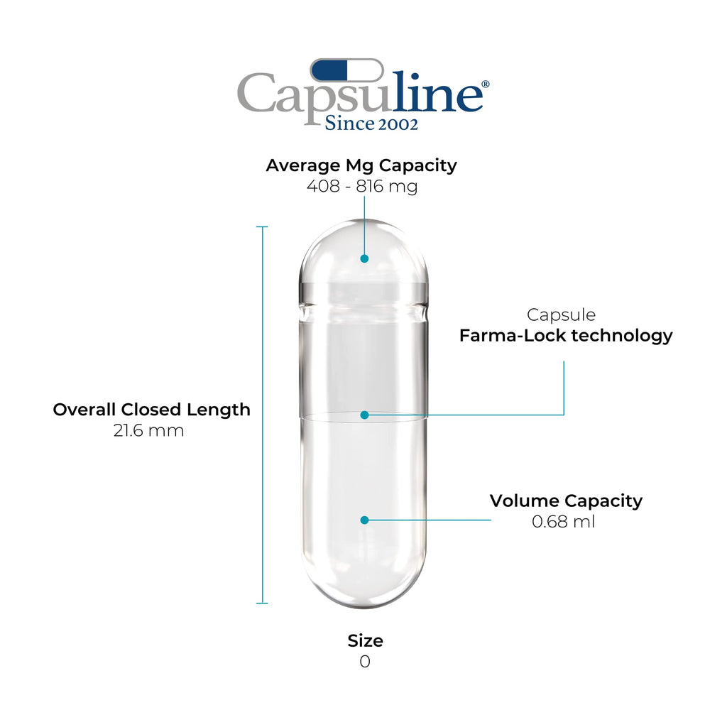 Capsuline Size 0 Empty Gelatin Capsules - 1000 Count | Gluten Free, Kosher, Non-GMO