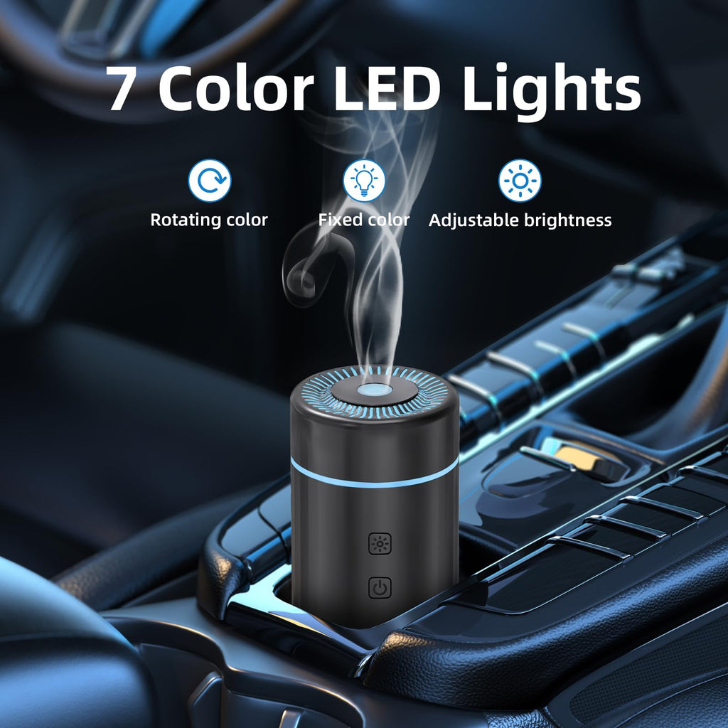 100ML Car Diffuser - Rechargeable Cordless Humidifier with 7 LED Colors (Black)