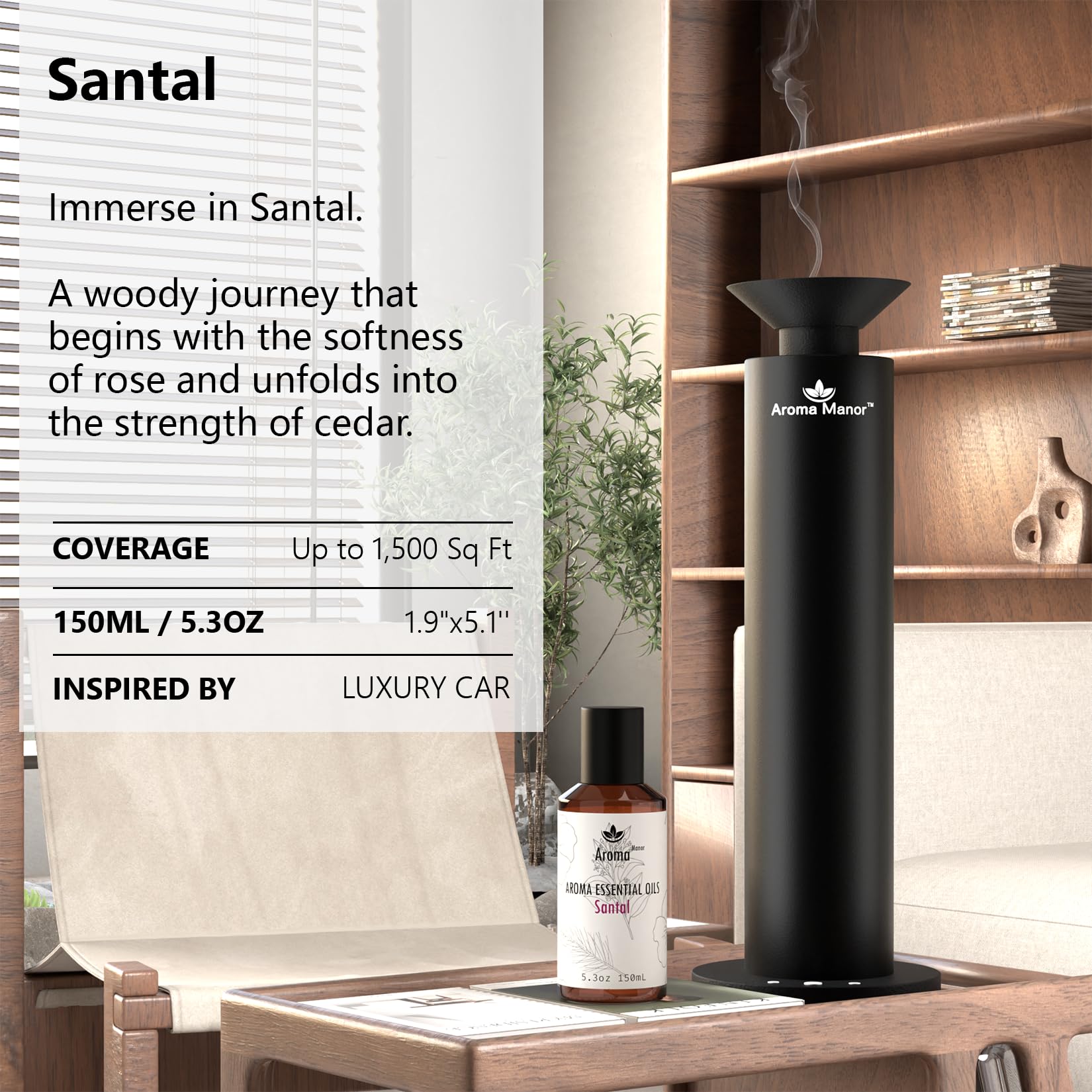 Car Diffuser Oil - Santal Essential Oil Blend | Luxury Hotel Inspired Aromatherapy 150ML