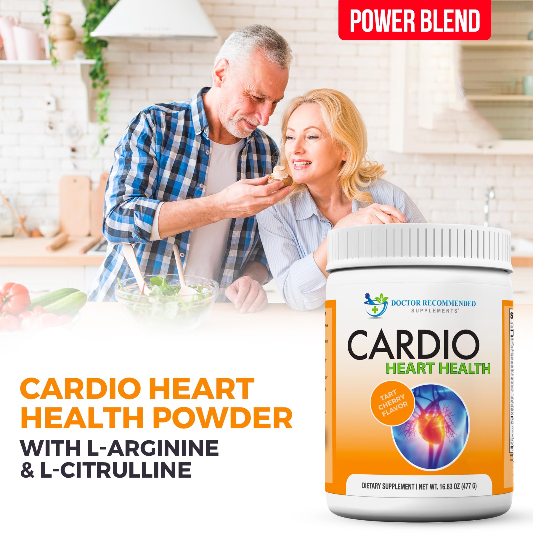 DOCTOR RECOMMENDED SUPPLEMENTS Cardio Heart Health Powder – L-Arginine 5000mg & L-Citrulline 1000mg, Tart Cherry Flavor (Pack of 2, 16.82 oz / 33.64 oz total)