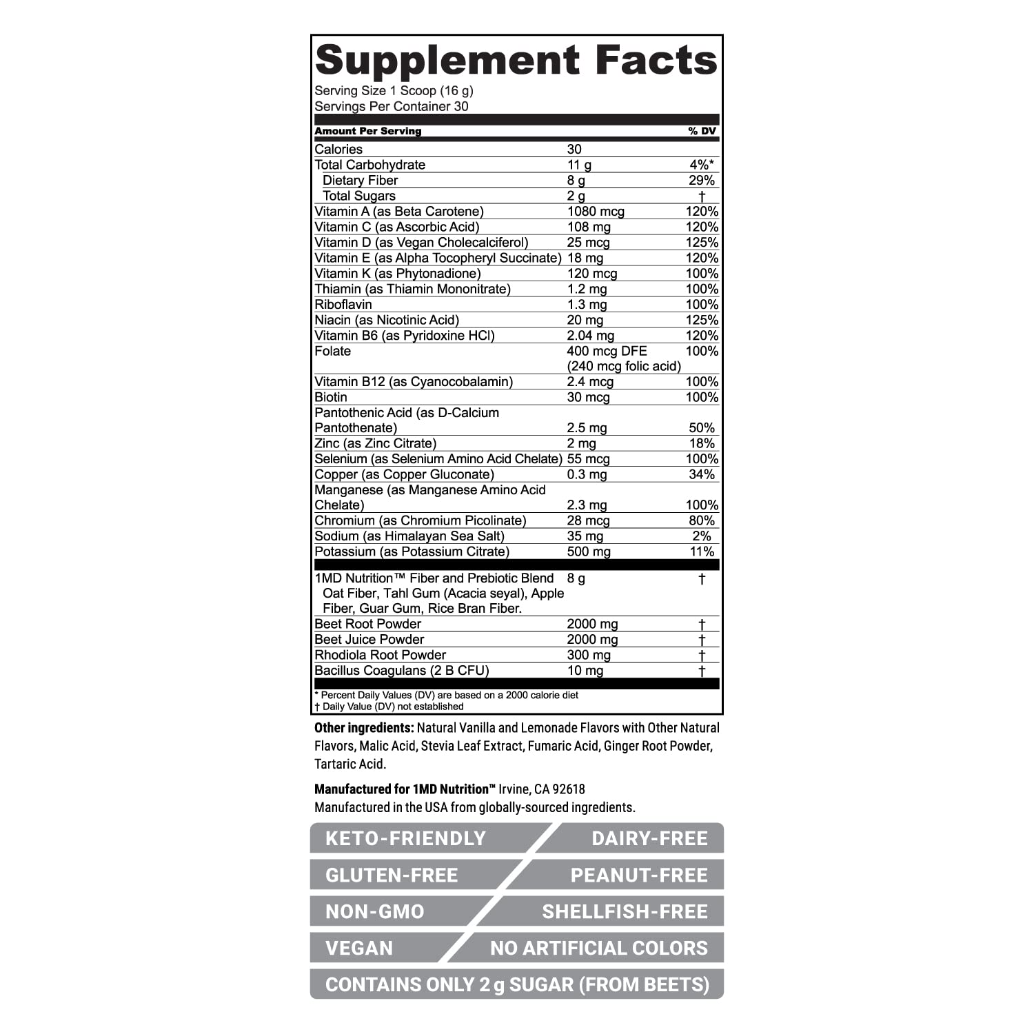 1MD Nutrition CardioFitMD — Vegan Beetroot Powder, High-Fiber Nitric Oxide Support (Keto-Friendly) - 30 Days