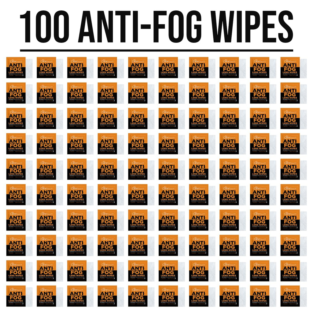 Care Touch Anti-Fog Wipes for Glasses - 100 Individually Wrapped Lenses Wipes