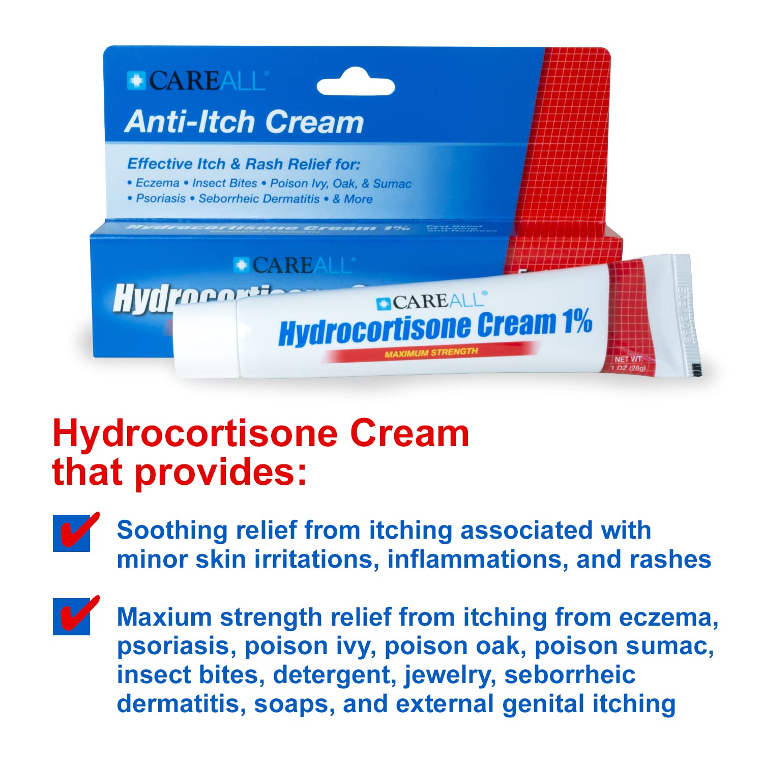 CareAll Hydrocortisone 1% Cream — Pack of 4 (4 x 1oz) Maximum-Strength Itch Relief for Eczema, Psoriasis, Bug Bites, Poison Ivy/Oak/Sumac