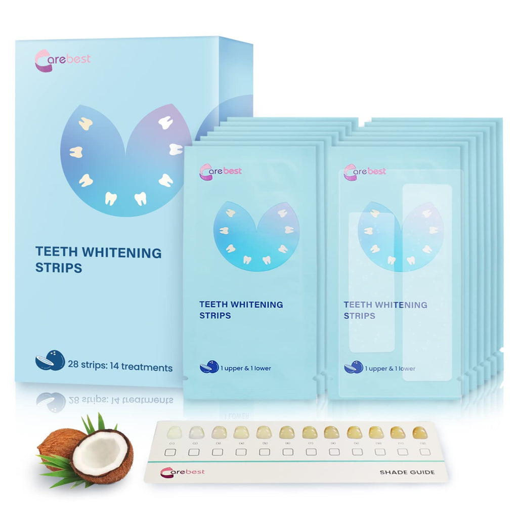 Carebest Teeth Whitening Strips - Sensitive Teeth Safe Whitening Kit, Enamel Safe Coconut Whitener | 28 Strips