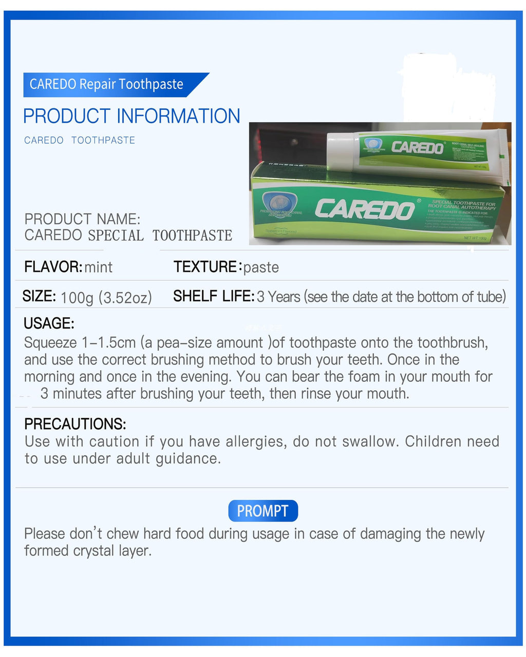 CAREDO Toothpaste Gum Repair for Root Canal Autotherapy - Mint 3.5 Oz x 2 Tubes