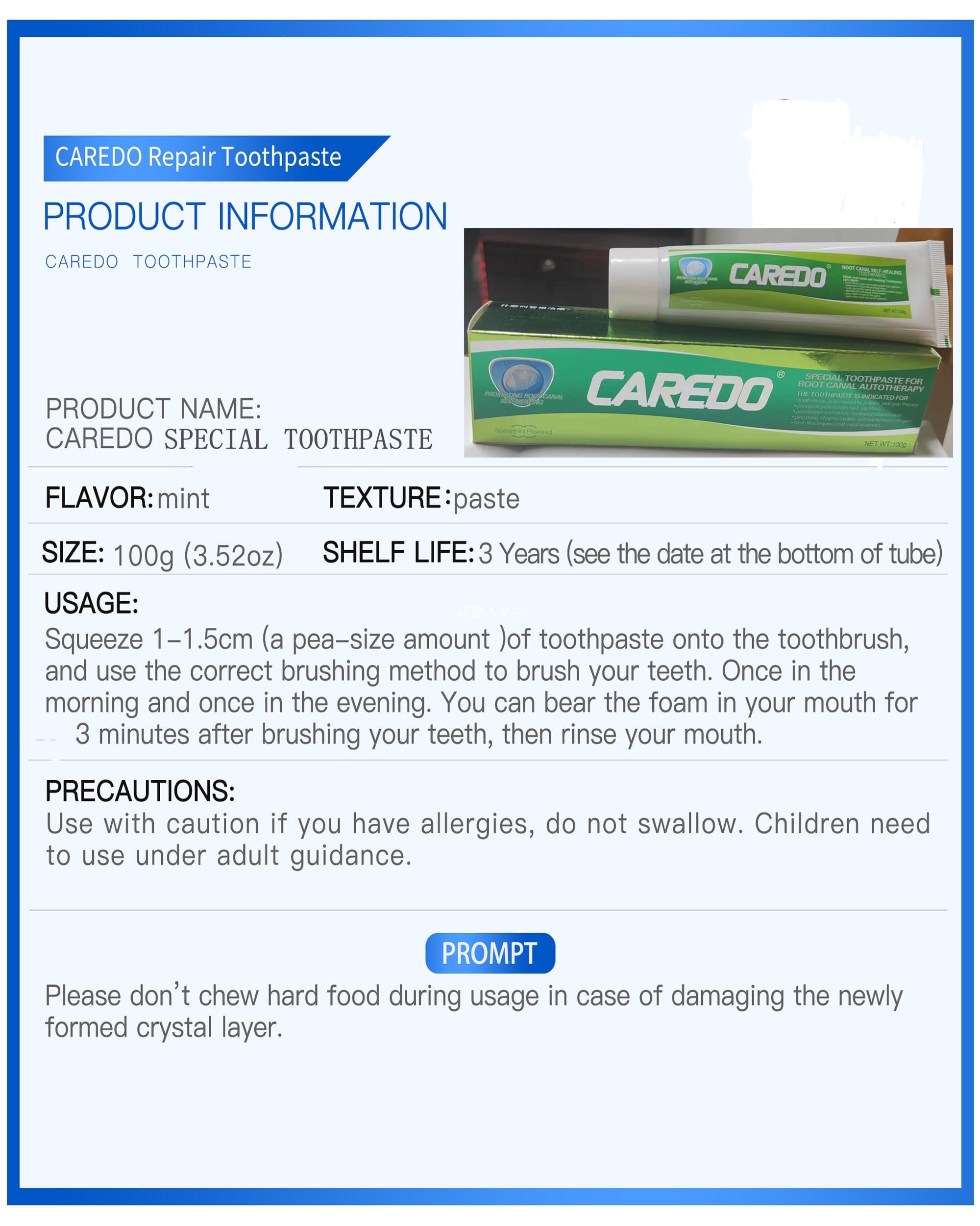 CAREDO Toothpaste Gum Repair for Root Canal Autotherapy - Mint 3.5 Oz x 2 Tubes