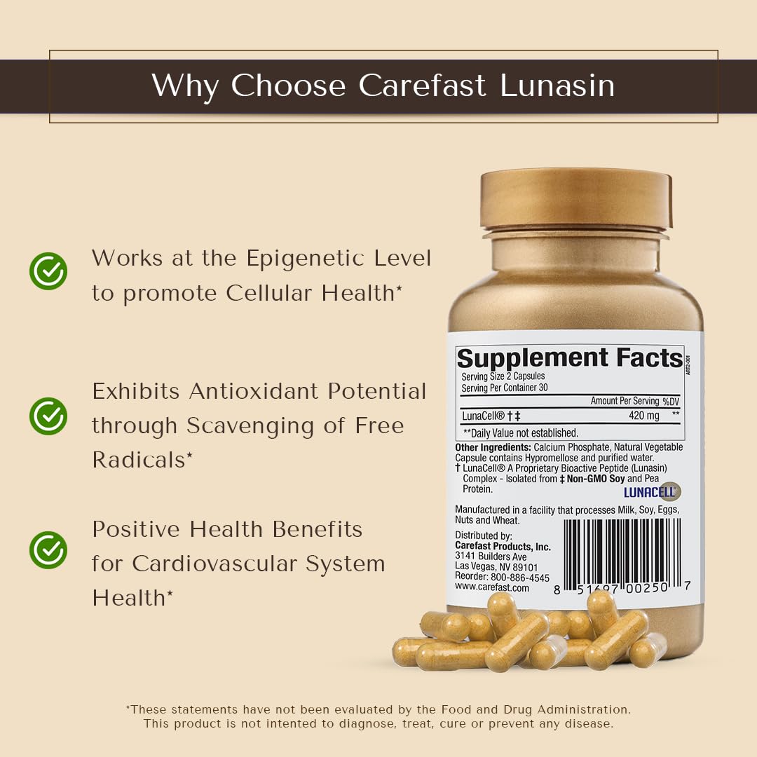 Carefast Lunasin│Cellular Health Supplement Vegan Friendly | Cardiovascular Wellness, Triple-Antioxidant Defense, and Epigenetic Support for Optimal Health