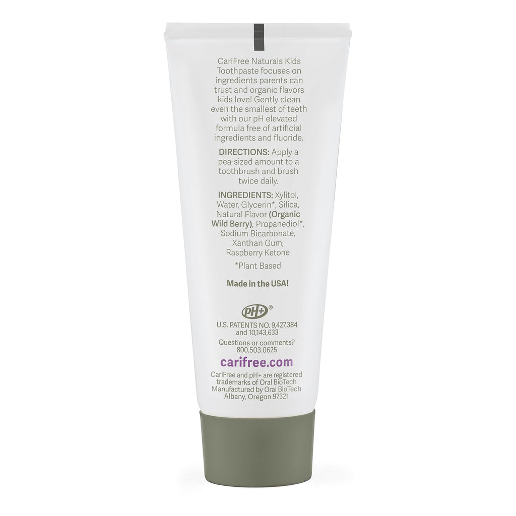 CariFree Naturals Kids Toothpaste – Fluoride-Free, 40% Xylitol, Organic Wild Berry, Dentist Developed, 2.4 oz