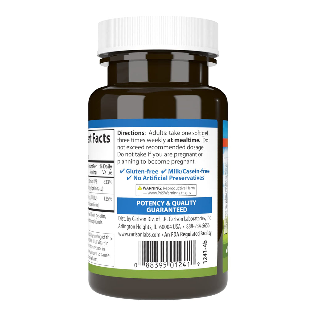 Carlson A & D Vitamin A & D - Vision & Skin Support, 100 Softgels | 25,000 IU A / 1,000 IU D3