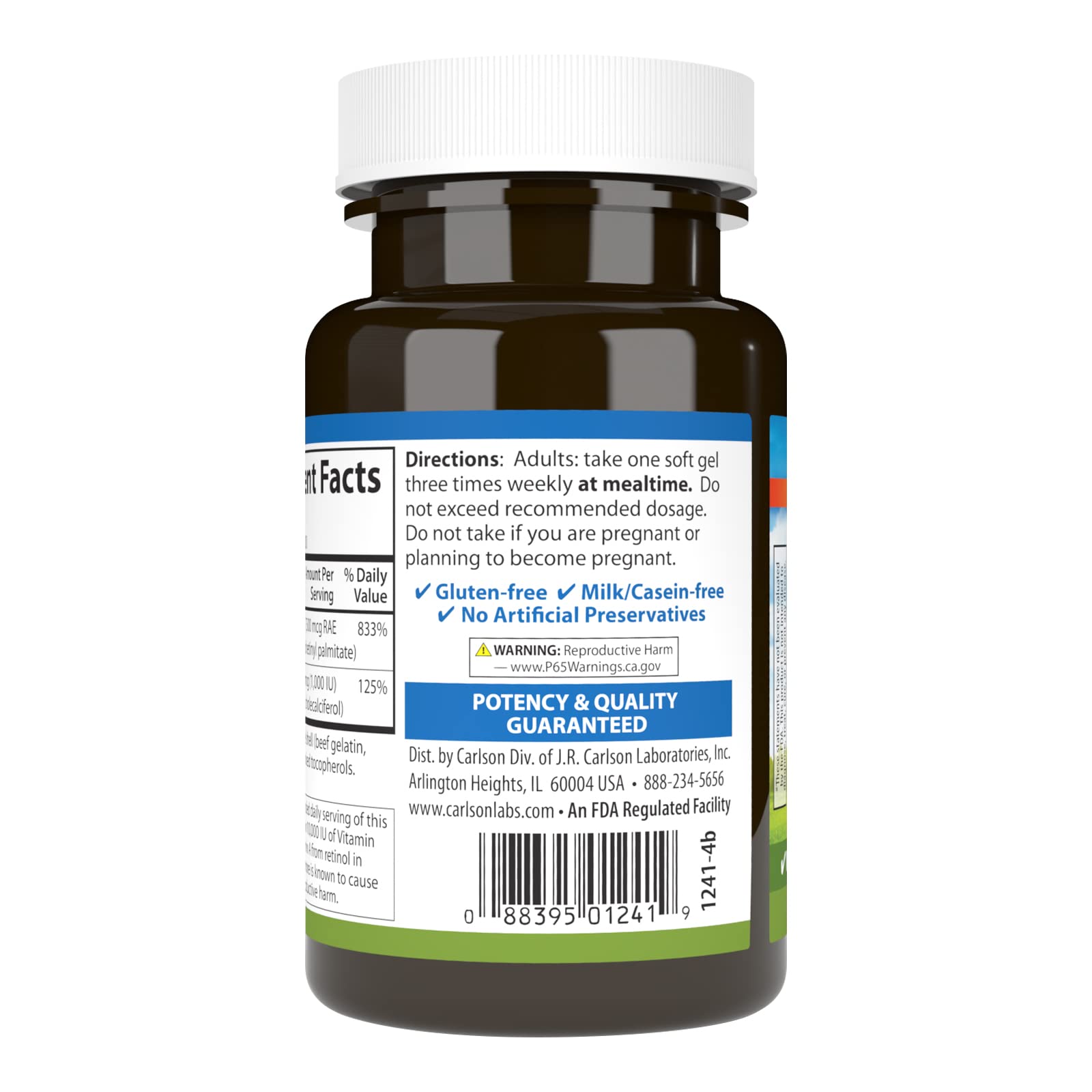 Carlson A & D Vitamin A & D - Vision & Skin Support, 100 Softgels | 25,000 IU A / 1,000 IU D3
