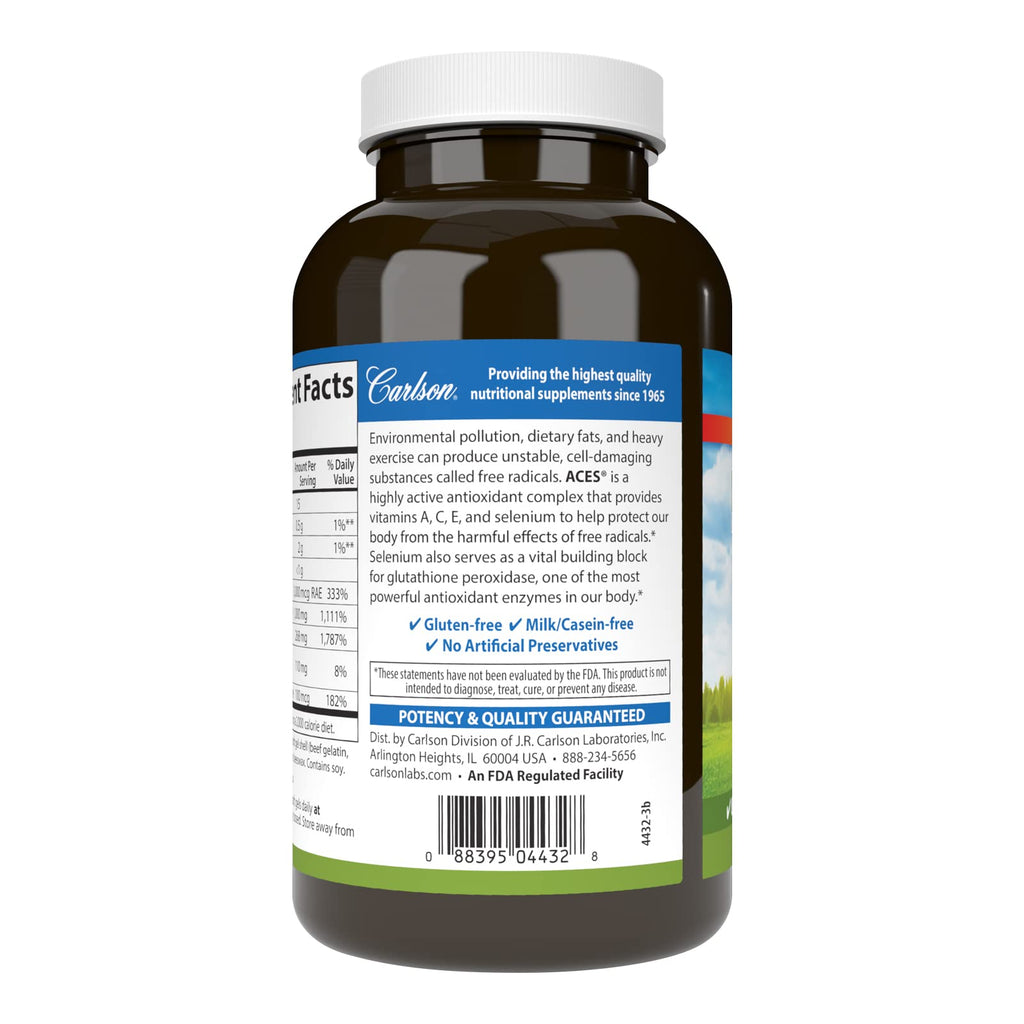 Carlson ACES Vitamins A, C, E + Selenium – Immune Support & Antioxidant (200 Softgels)