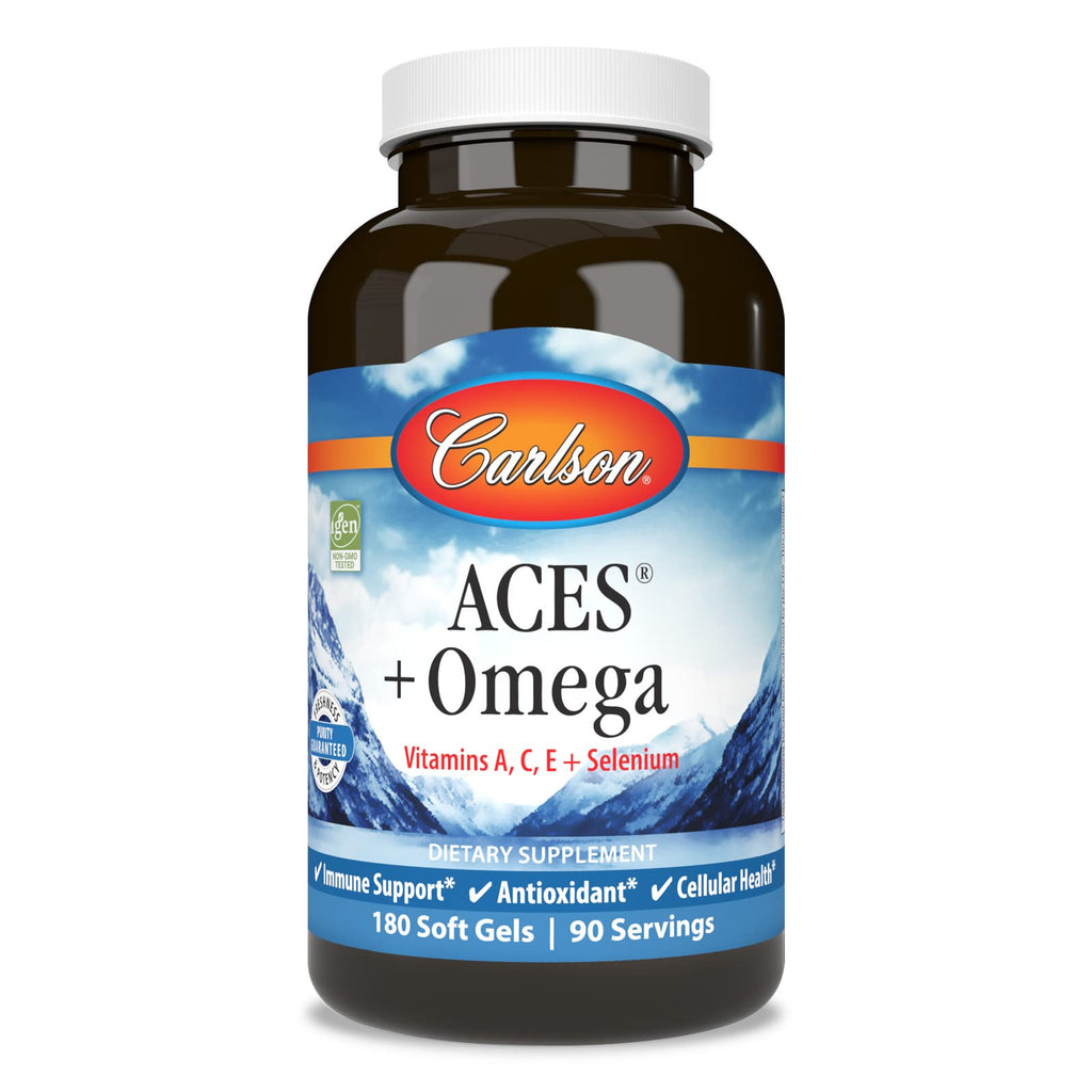 Carlson ACES + Omega – Vitamins A, C, E, Selenium & Omega-3s (EPA/DHA) – 180 Softgels
