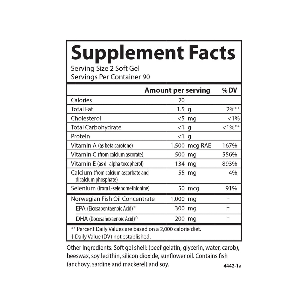Carlson ACES + Omega – Vitamins A, C, E, Selenium & Omega-3s (EPA/DHA) – 180 Softgels