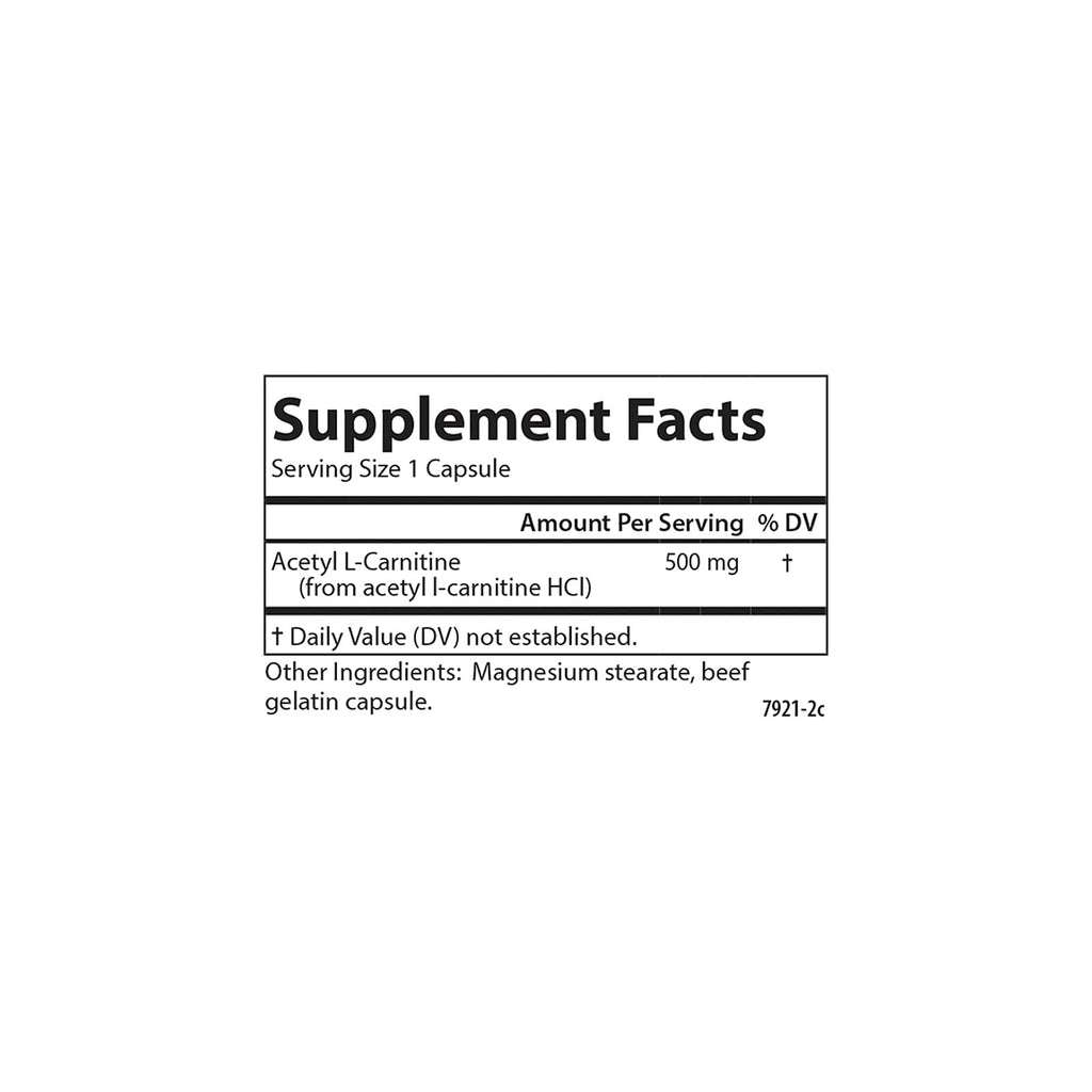 Carlson Acetyl L-Carnitine 500 mg – Cognitive Health, Brain Function & Energy | 120 Capsules
