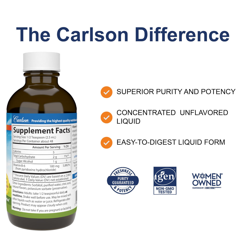 Carlson B-6 Liquid – Vitamin B6 for Energy & Heart Health (Berry Lemonade, 120 mL)