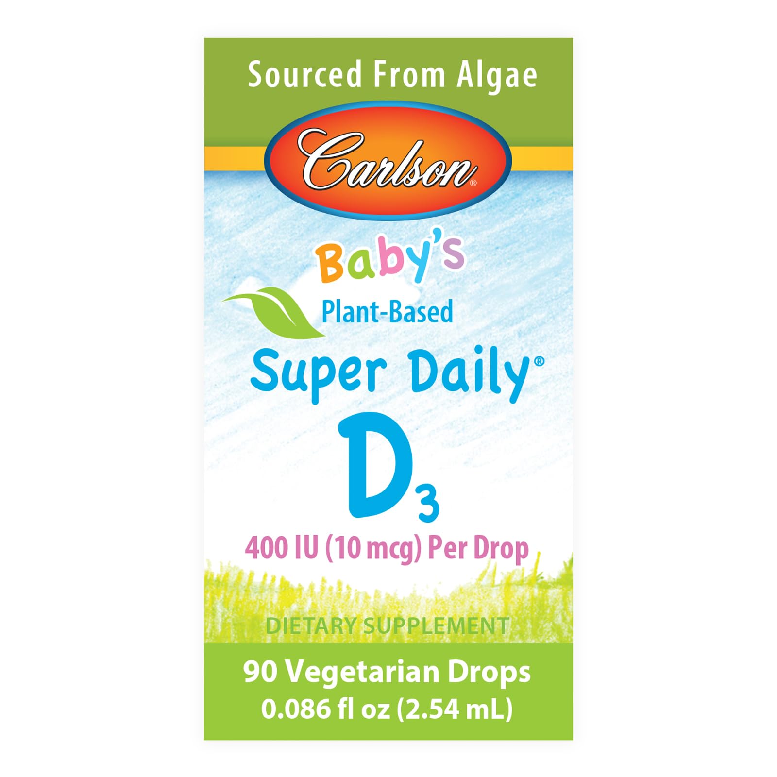 Carlson Baby D3 Drops – 400 IU, Algae-Sourced, Vegetarian Vitamin D for Infants & Toddlers