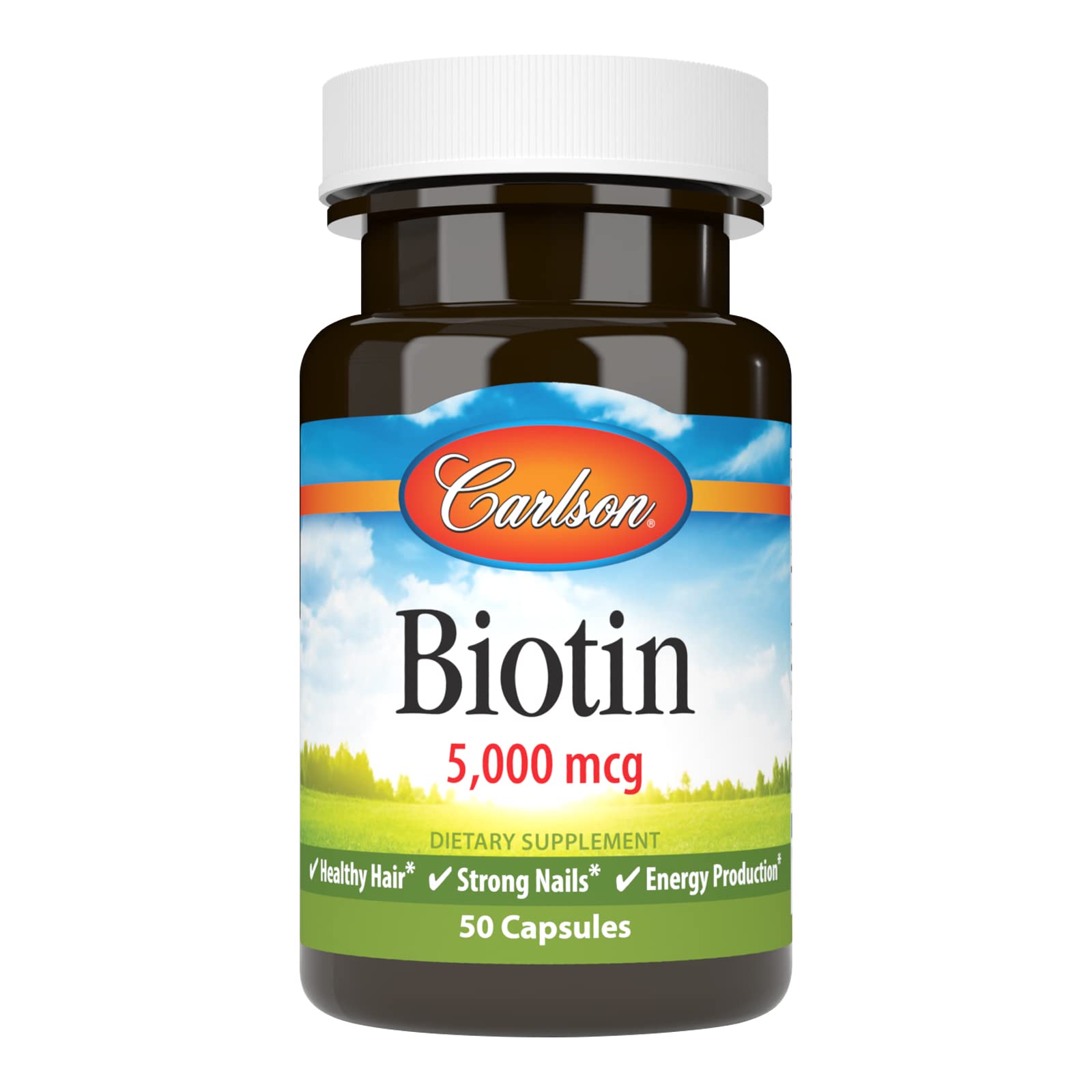 Carlson Biotin 5000 mcg – Healthy Hair, Strong Nails & Energy Production | 50 Capsules