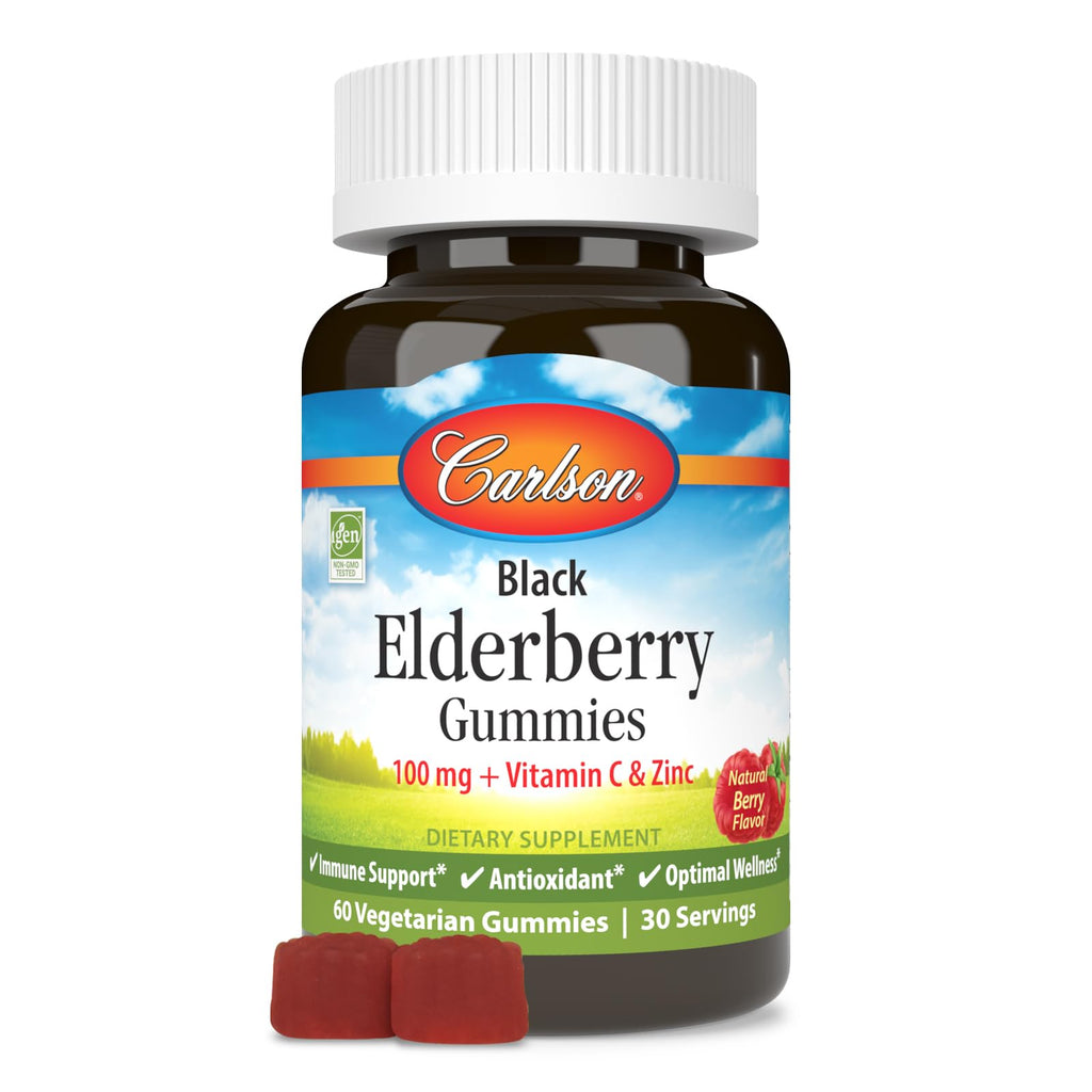 Carlson Black Elderberry Gummies with Vitamin C & Zinc | Immune Support - 60 Gummies