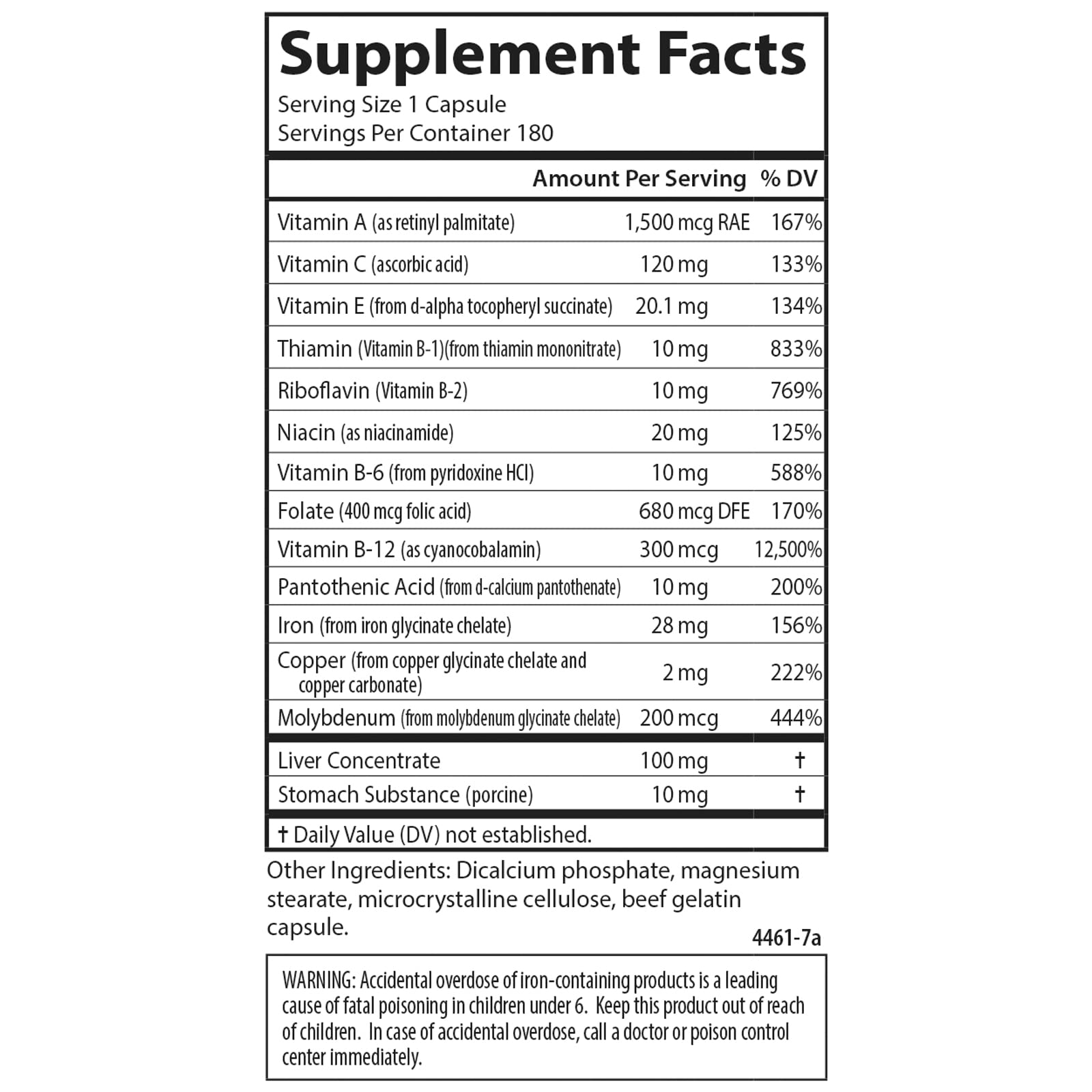 Carlson Blood Nutrients 28 mg Iron, 180 Capsules