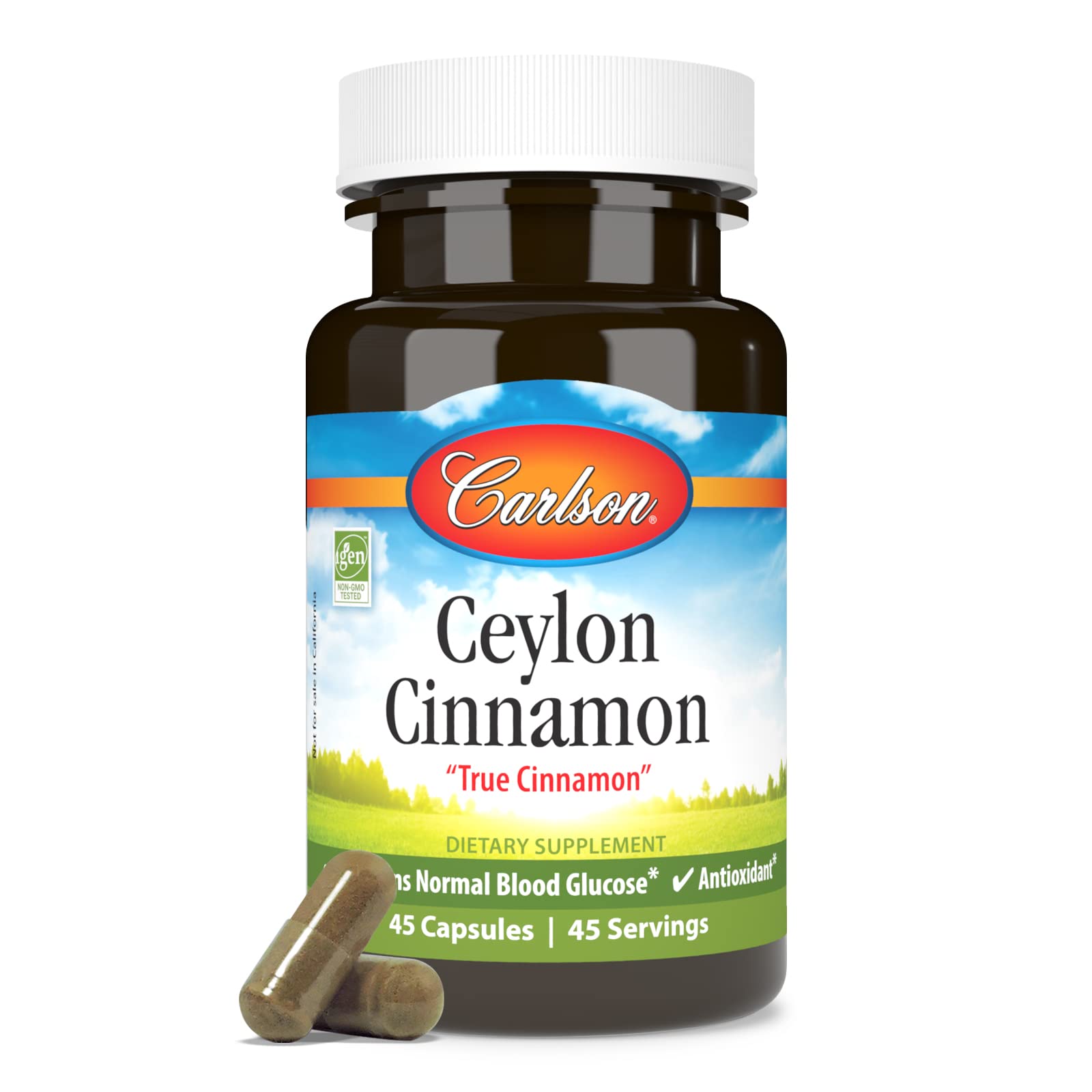 Carlson - Ceylon Cinnamon, Cinnamon Supplements, 500 mg, Cinnamon Extract Pills, Ceylon Cinnamon Capsules, 45 Capsules