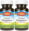 Carlson Chelated Manganese 20 mg | Superior Absorption | 100 Tablets (Pack of 2)