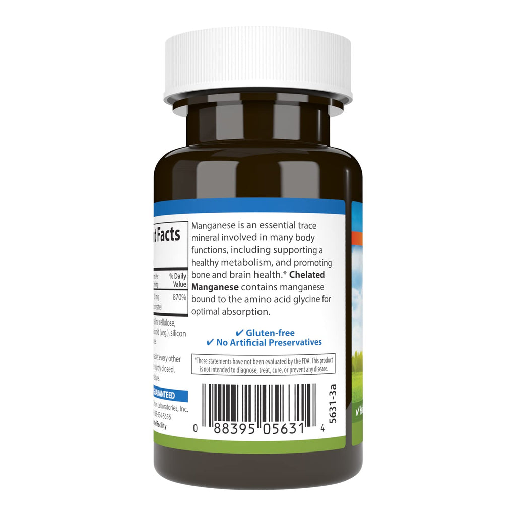 Carlson Chelated Manganese 20 mg | Superior Absorption | 100 Tablets (Pack of 2)