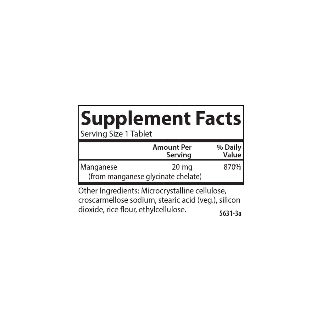 Carlson Chelated Manganese 20 mg – Superior Absorption, Bone & Brain Health | 100 Tablets