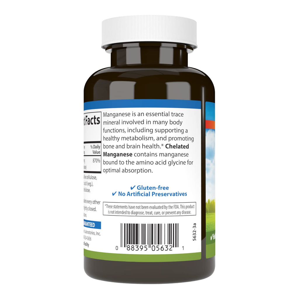 Carlson - Chelated Manganese, 20 mg - Superior Absorption, Healthy Metabolism, Bone Support & Brain Health, 250 Tablets