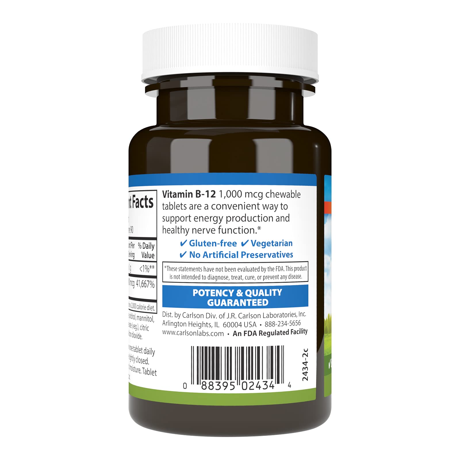 Carlson Chewable B-12 1000 mcg – Energy & Nerve Support, Lemon, 90 Tablets