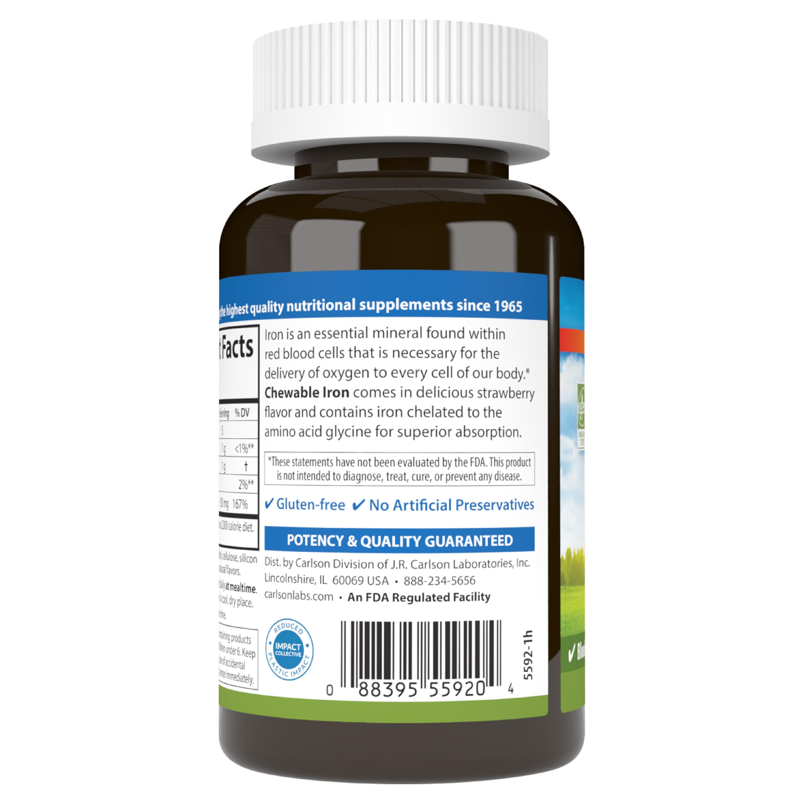 Carlson Chewable Iron 30 mg – Superior Absorption, Blood Health & Energy | Strawberry Flavor | Pack of 2 (240 Tablets)