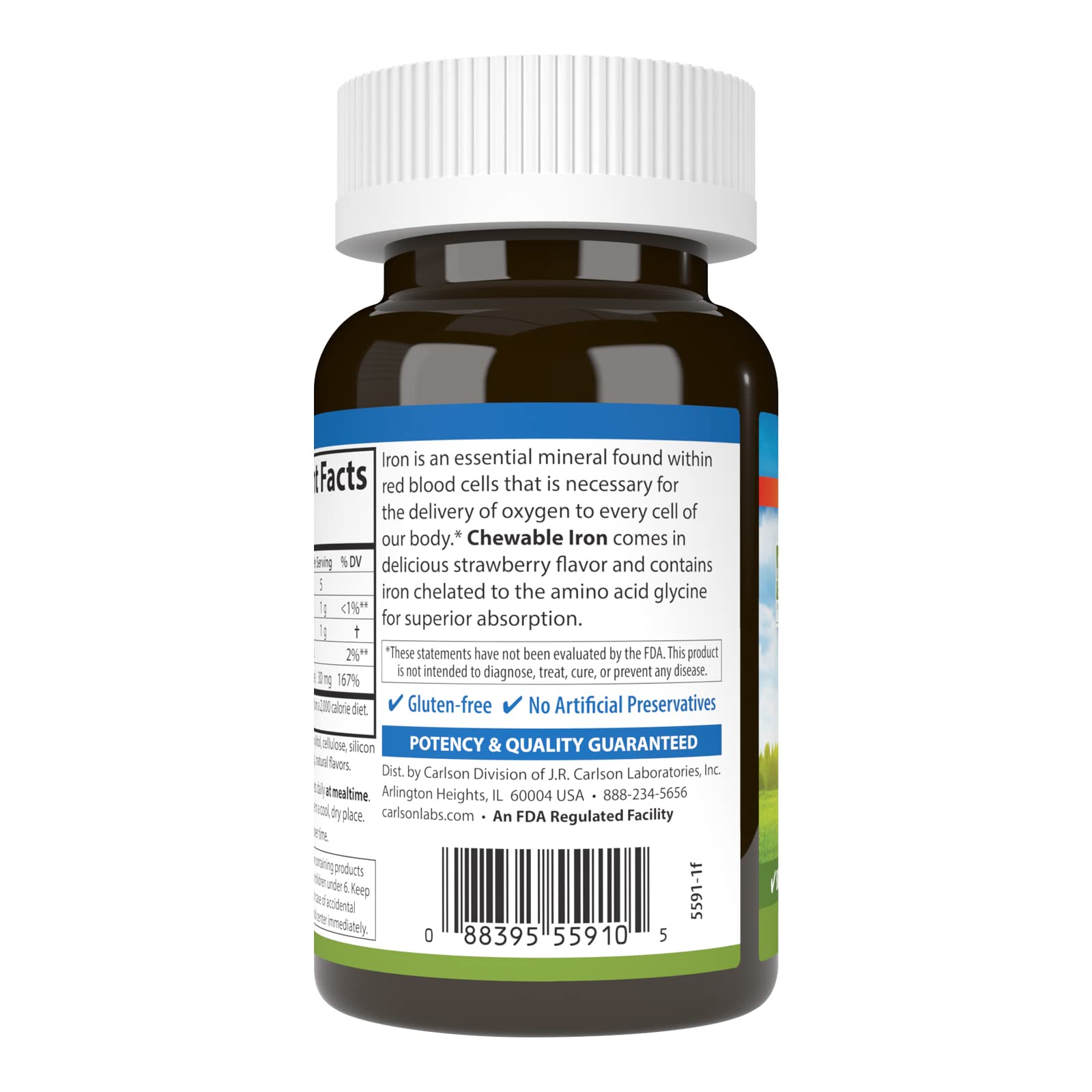 Carlson Chewable Iron 30 mg – Superior Absorption, Blood Health & Energy | Strawberry Flavor | 60 Tablets