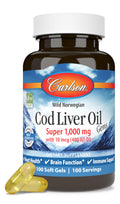 Carlson Cod Liver Oil 1000 mg + Vitamins A & D3 | Wild Norwegian, Sustainably Sourced | 100 Softgels