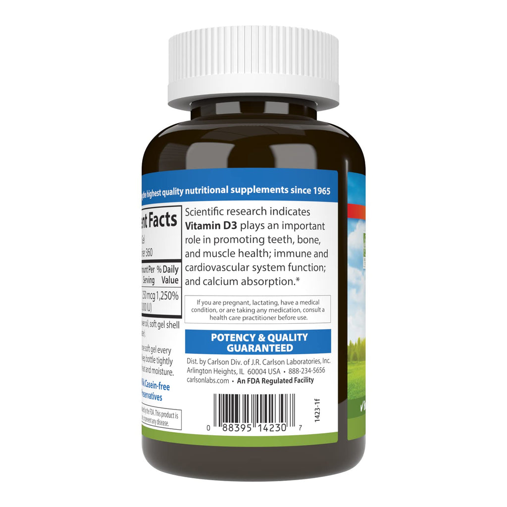 Carlson Vitamin D3 10,000 IU (250 mcg) - Cholecalciferol for Bone & Immune Health | 360 Soft Gels