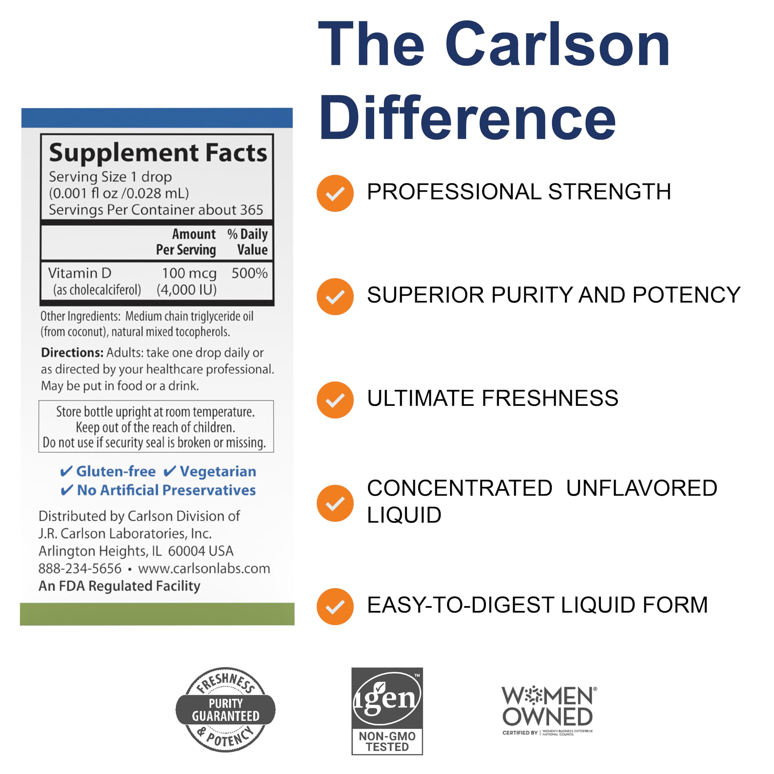 Carlson Super Daily D3 4000 IU per Drop | Liquid Vitamin D3, 1-Year Supply, Unflavored