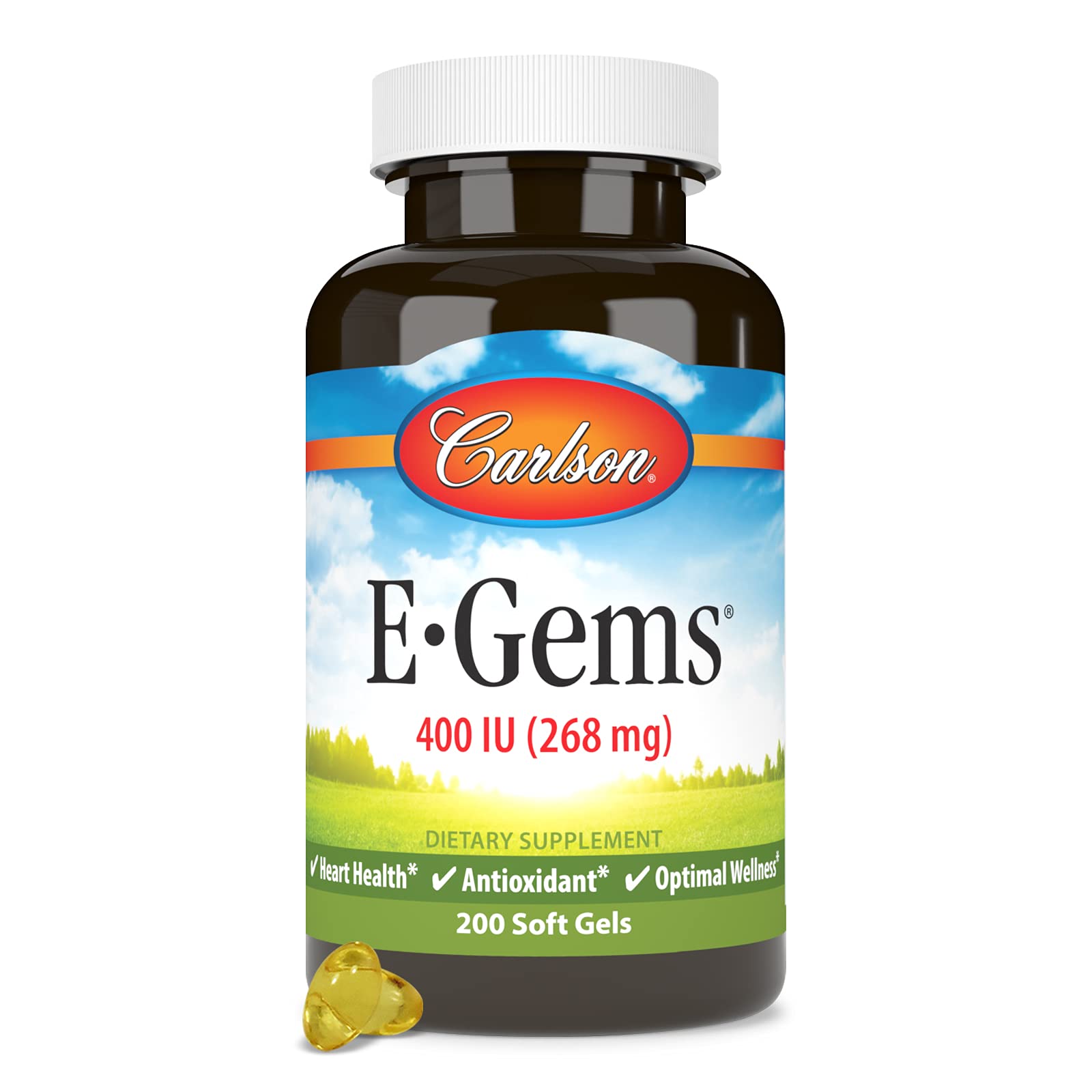 Carlson E-Gems 400 IU Vitamin E – Heart Health & Wellness | 200 Softgels