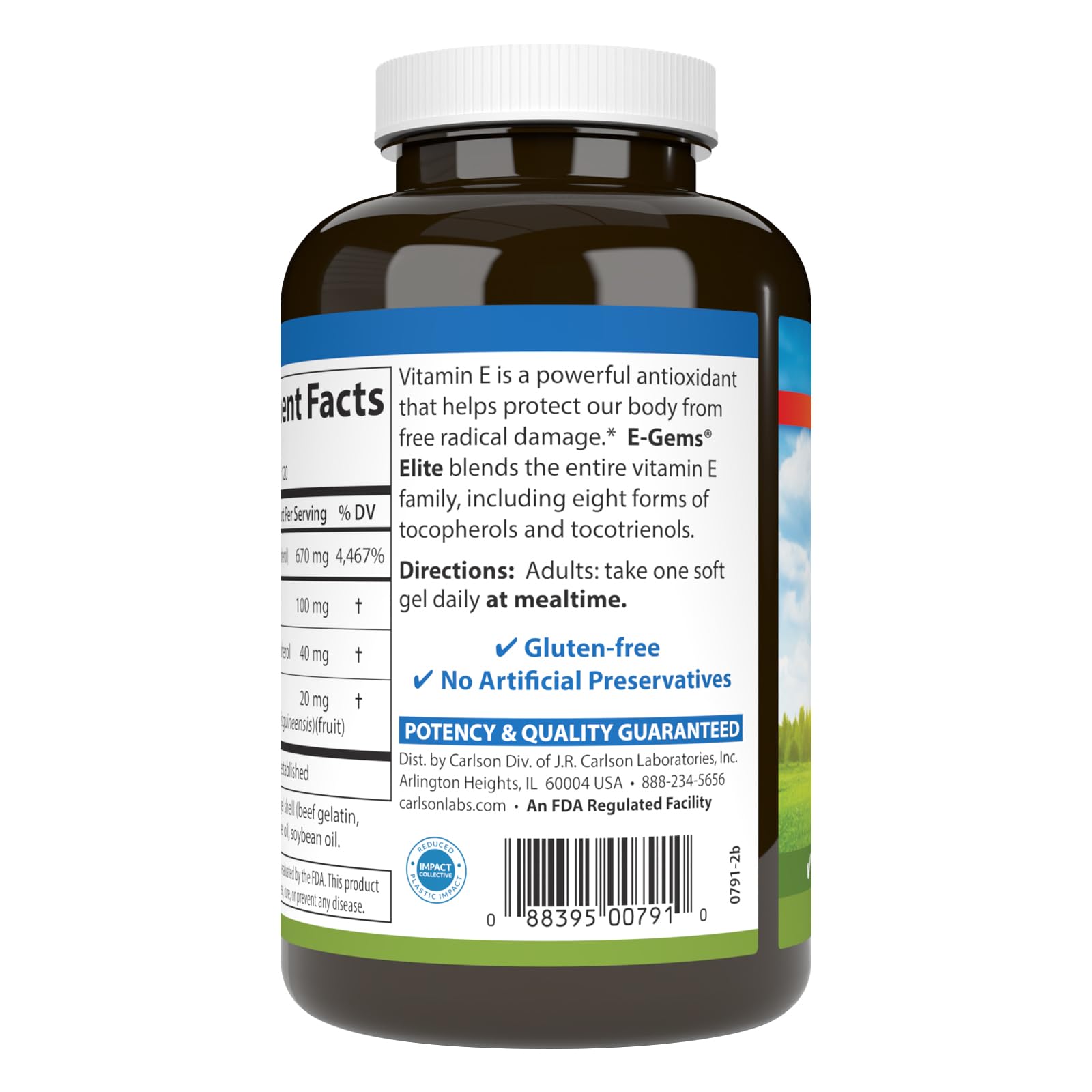 Carlson E-Gems Elite 1000 IU Vitamin E — Heart Health, Tocopherols & Tocotrienols, 120 Soft Gels