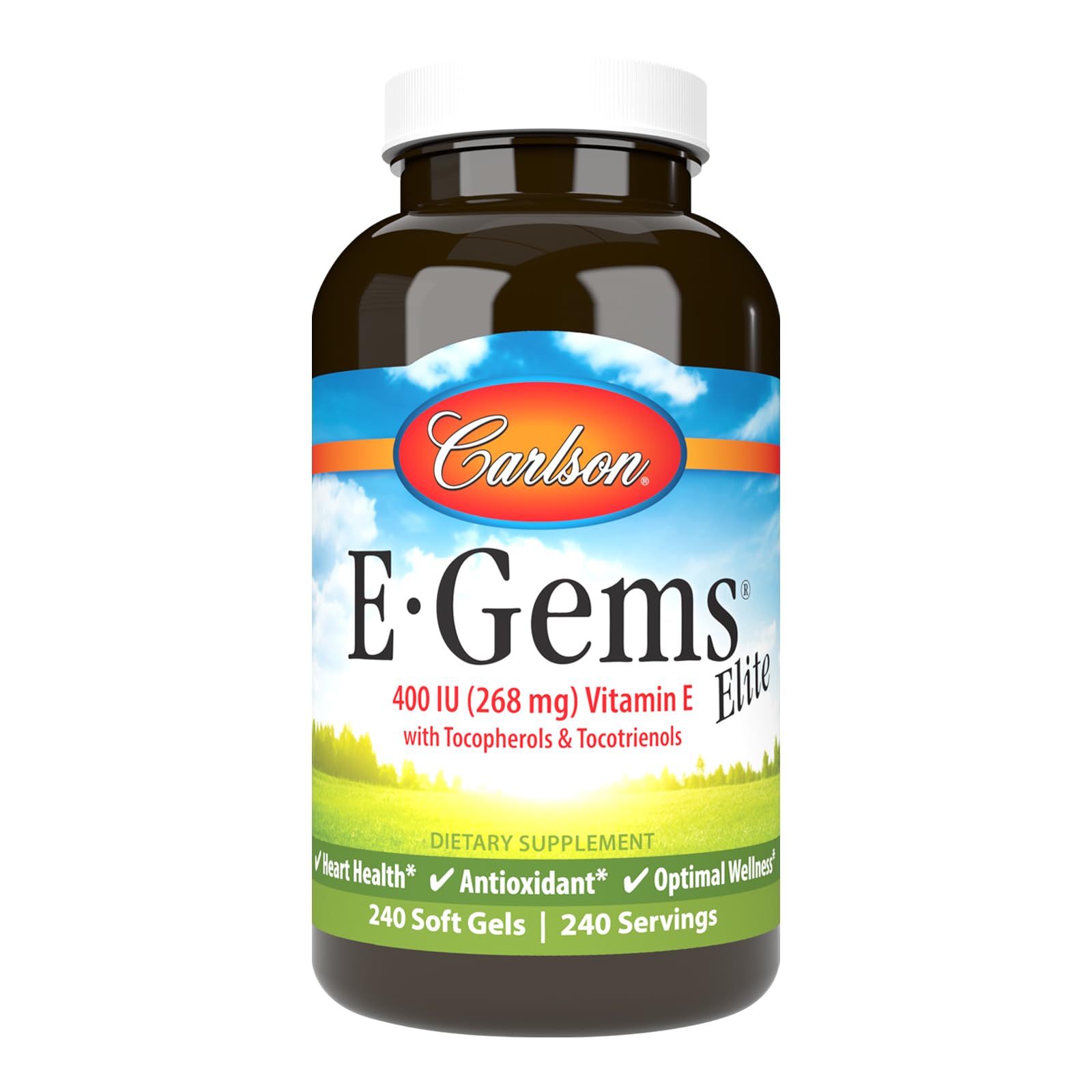 Carlson E-Gems Elite 400 IU Vitamin E | Heart Health & Antioxidant | 240 Softgels