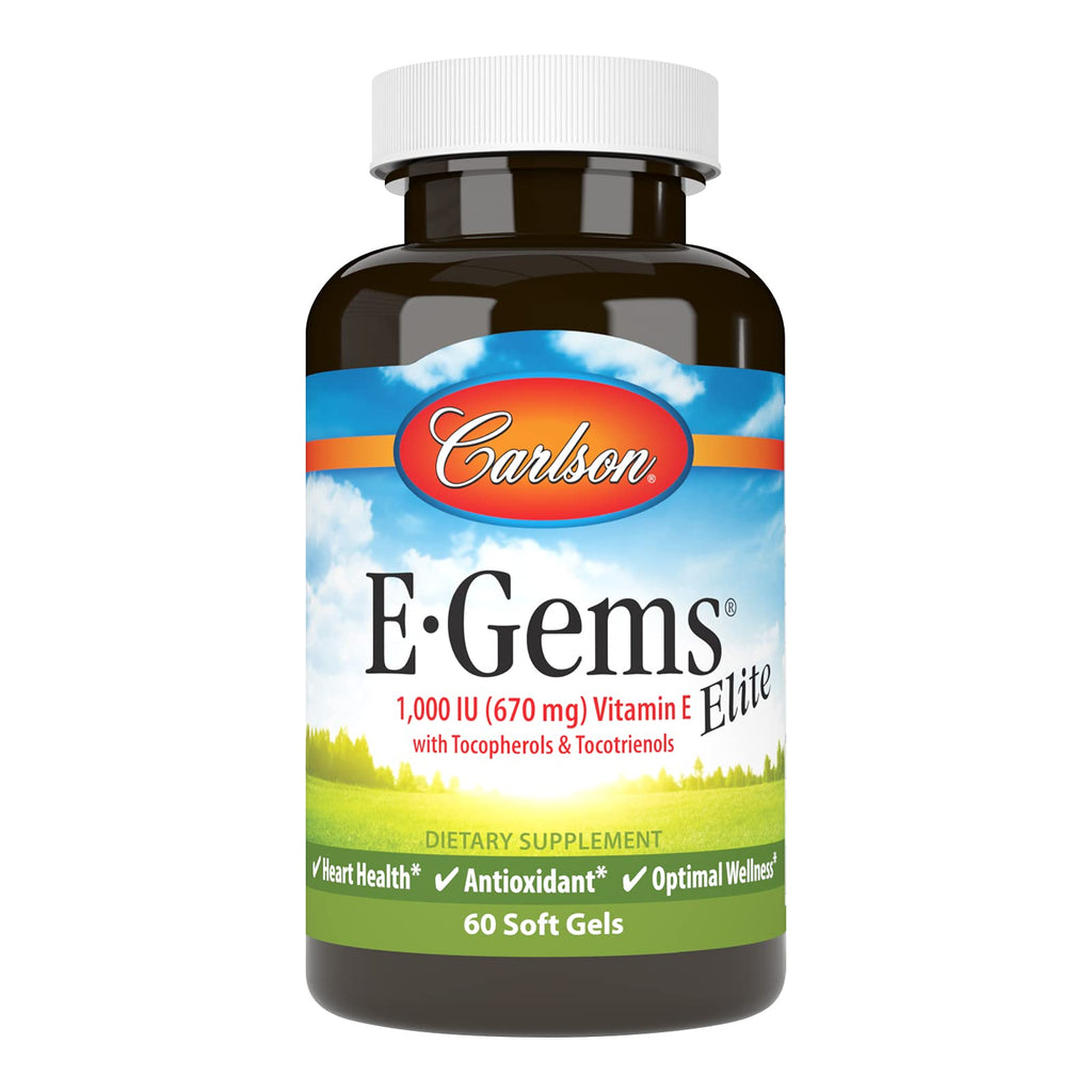 Carlson E-Gems Elite Vitamin E 1000 IU – Tocopherols & Tocotrienols, 60 Softgels
