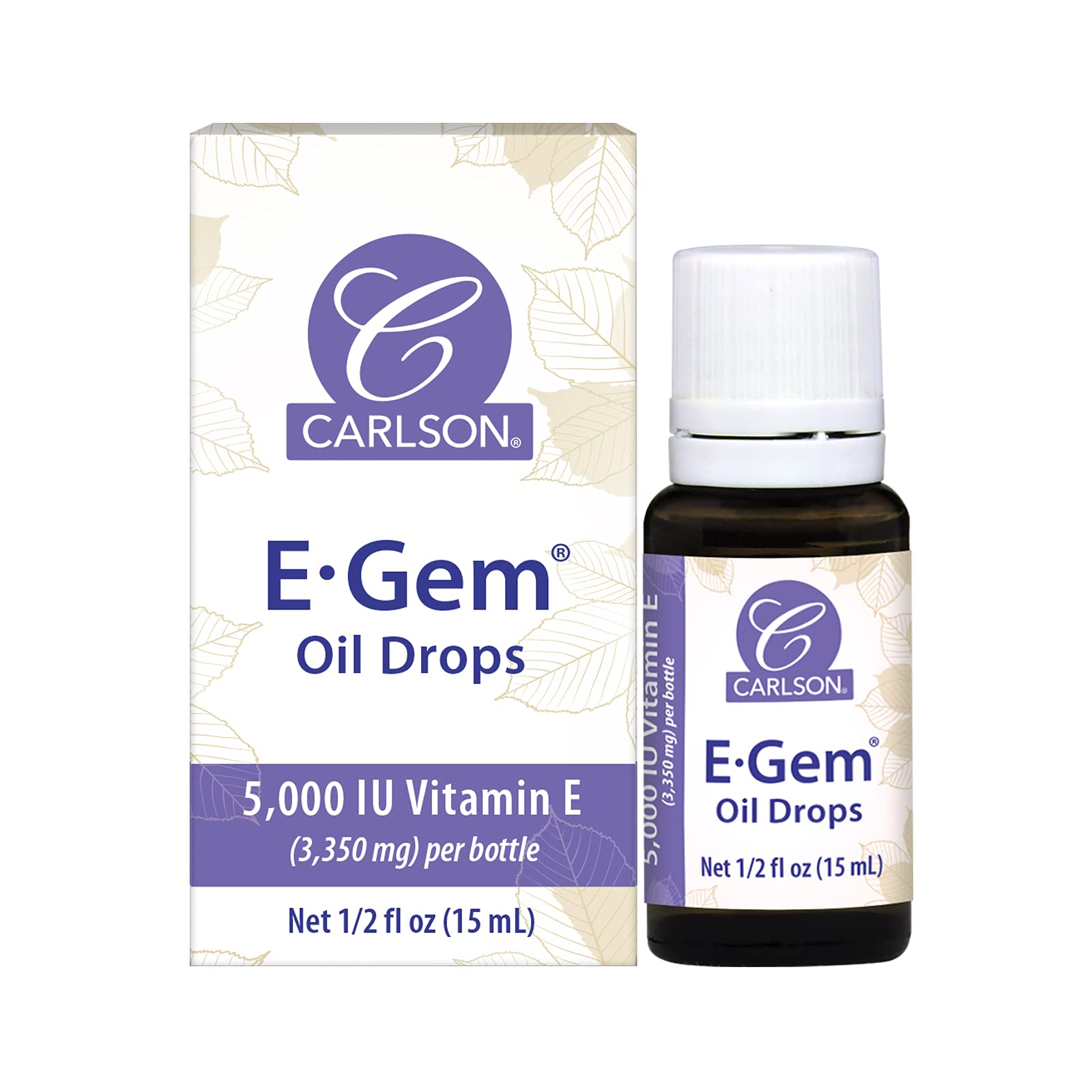 Carlson E-Gem Oil Drops - 5000 IU Vitamin E | Skin & Bath Oil 0.5 oz