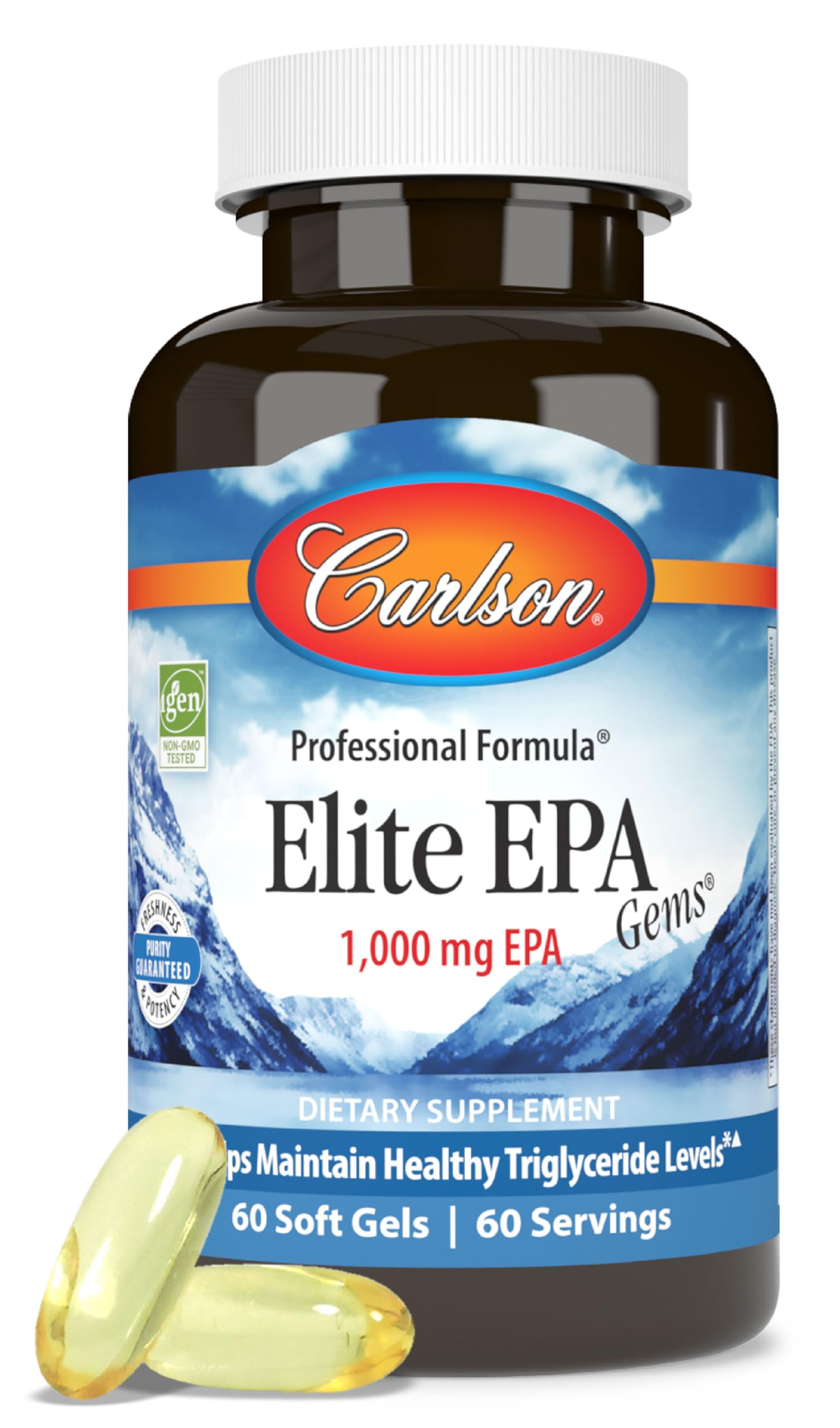 Carlson Elite EPA Gems 1000 mg EPA Fish Oil — Wild-Caught Norwegian, 60 Softgels