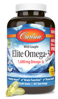 Carlson Elite Omega-3 Gems | 1600 mg EPA+DHA, Wild-Caught Norwegian Lemon Softgels - 130 Softgels