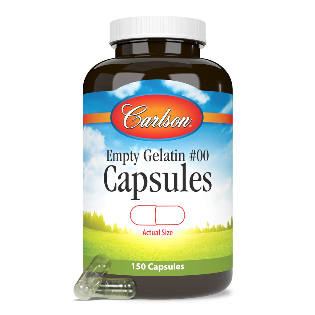 Carlson Empty Gelatin Capsules #00 - 150 Count | Easy to Separate & Fill