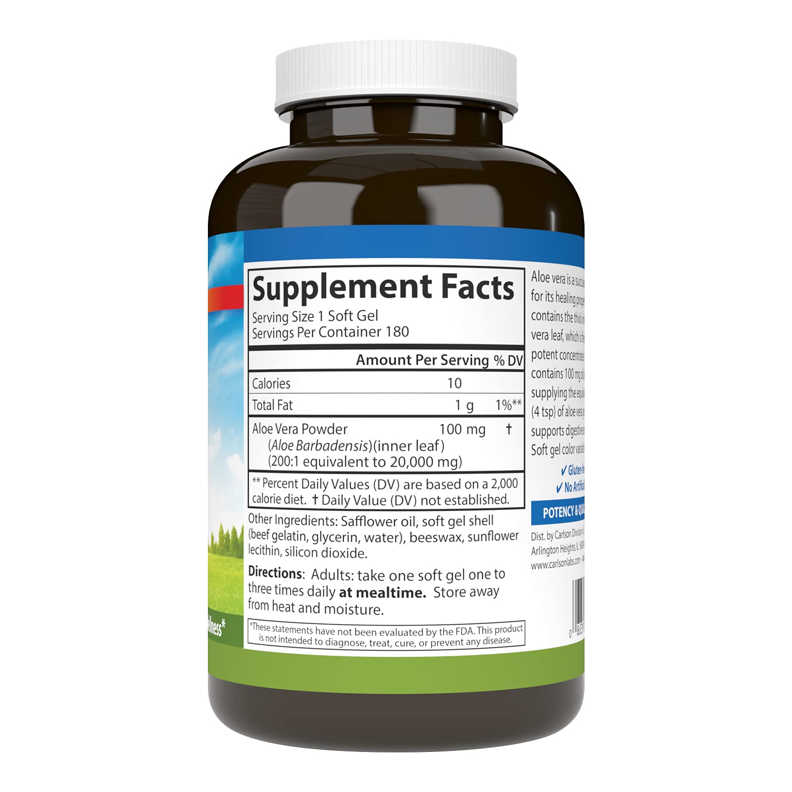 Carlson Golden Aloe 100 mg (200:1) Digestive Support & Colon Health – 180 Softgels