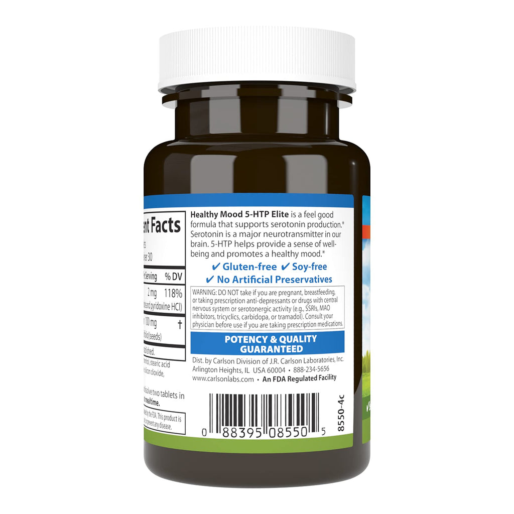 Carlson Healthy Mood 5-HTP Elite 100 mg with Vitamin B6 – Raspberry Chewable (60 Tablets)