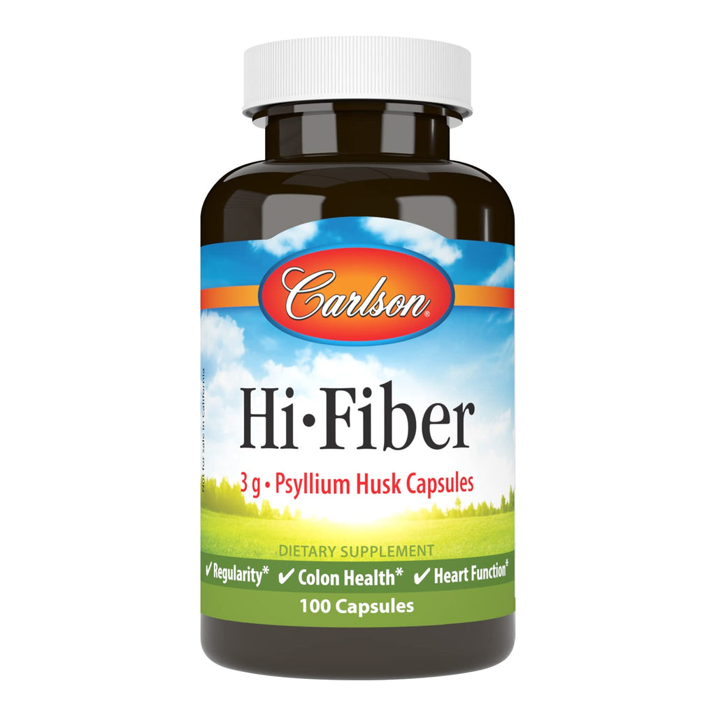 Carlson Hi-Fiber Psyllium Husk Capsules 3 g – Regularity, Colon Health & Heart Function | 100 Capsules